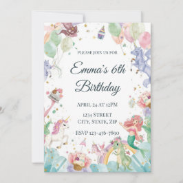 Magical Mermaids Unicorns Rainbows Kids Birthday Kaart