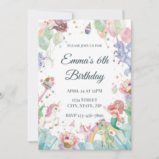 Magical Mermaids Unicorns Rainbows Kids Birthday Kaart (Voorkant)