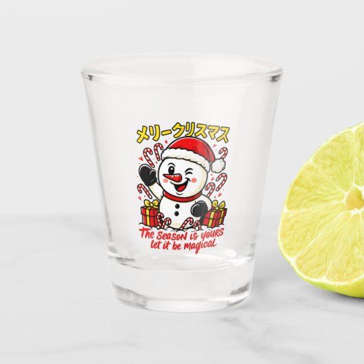Magical Merry Christmas Snowman Festive candy cane Shot Glas (Voorkant)