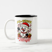 Magical Merry Christmas Snowman Gift Tee candy can Tweekleurige Koffiemok (Links)