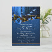Magical Midnight Blue Butterfly Weduwuitnodiging Kaart (Staand voorkant)