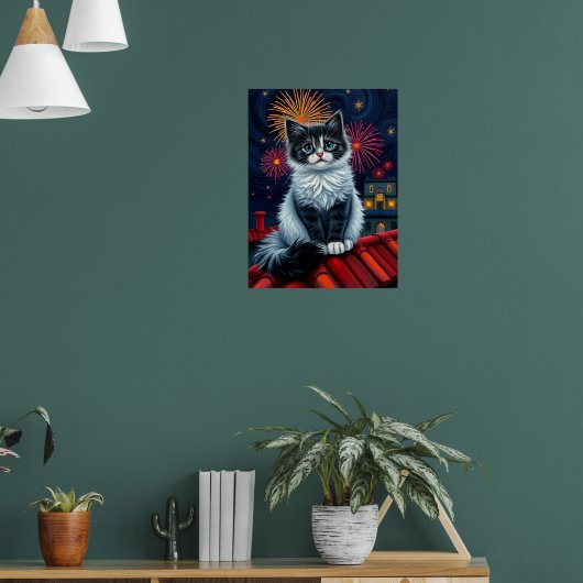 Magical Midnight Kitten Poster – Fluffy Cat Art (Woonkamer 1)