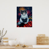 Magical Midnight Kitten Poster – Fluffy Cat Art (Keuken)