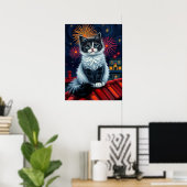 Magical Midnight Kitten Poster – Fluffy Cat Art (Thuiskantoor)