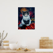 Magical Midnight Kitten Poster – Fluffy Cat Art (Keuken)