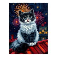 Magical Midnight Kitten Poster – Fluffy Cat Art