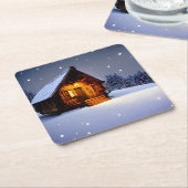 Magical Midnight Winter Cabin Kartonnen Onderzetters (Schuin)