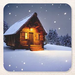 Magical Midnight Winter Cabin Kartonnen Onderzetters