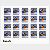 Magical Midnight winter Cabin Vierkante Sticker (Vel)