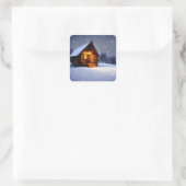 Magical Midnight winter Cabin Vierkante Sticker (Tas)