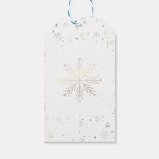 Magical Modern Unicorn Snowflakes Name Script-mas Cadeaulabel (Achterkant)