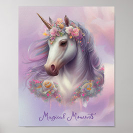 Magical Moments Unicorn Pink Pastel Floral Glitter Poster