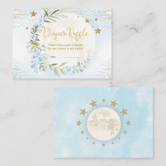 Magical Moon Stars Blue Gold Floral Raffle Informatiekaartje (Voorkant / Achterkant)
