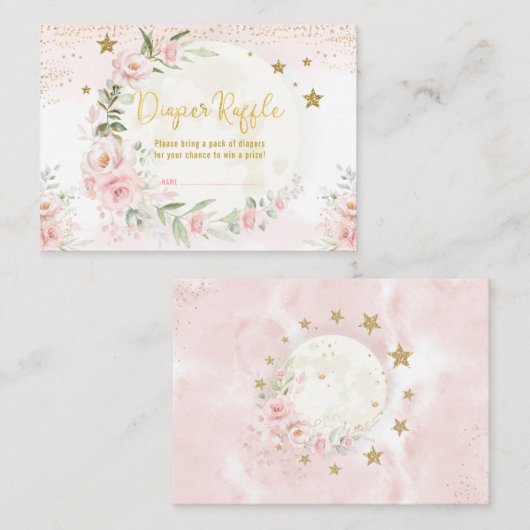 Magical Moon Stars Blush Gold Floral Diaper Raffle Informatiekaartje (Voorkant / Achterkant)