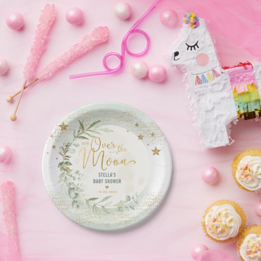 Magical Moon & Stars Greenery Gold Baby shower Papieren Bordje (Feest)