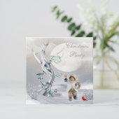 Magical Moon Winter Scene Boy & Birds Kerstmis Kaart (Staand voorkant)