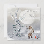 Magical Moon Winter Scene Boy & Birds Kerstmis Kaart (Voorkant)