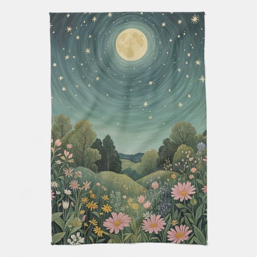 Magical Moonlit Meadow Theedoek (Verticaal)