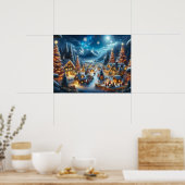 Magical Moonlit Snowy Christmas Village Poster (Keuken)