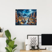 Magical Moonlit Snowy Christmas Village Poster (Thuiskantoor)
