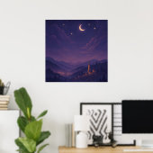 Magical Moonlit Village Nightscape Poster (Thuiskantoor)