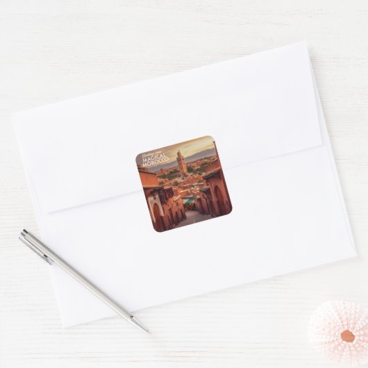 Magical Morocco Sunset View Koutoubia Marrakech  Vierkante Sticker (Envelop)