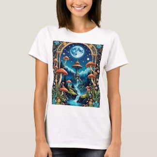 Magical Mushroom Fantasy Moonlit Forest T-shirt