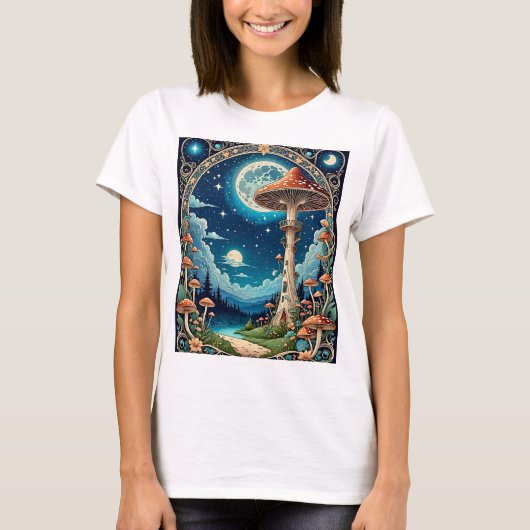 Magical Mushroom Fantasy Moonlit Forest T-shirt (Voorkant)