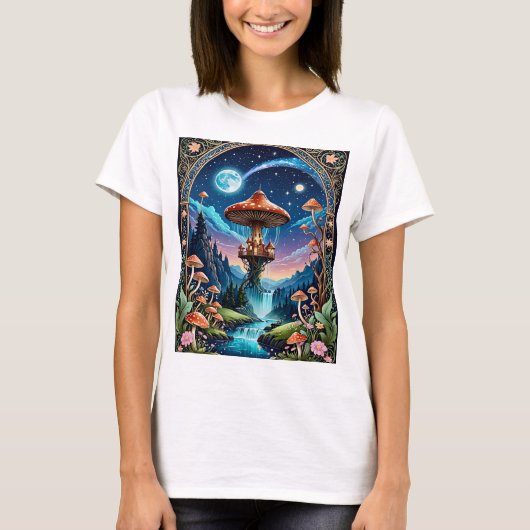 Magical Mushroom Fantasy Moonlit Forest T-shirt (Voorkant)