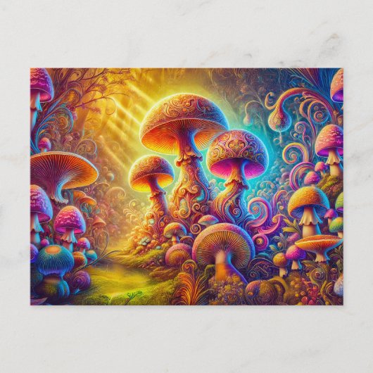 Magical Mushroom Glow Vibrant Psychedelic Landscap Briefkaart (Voorkant)