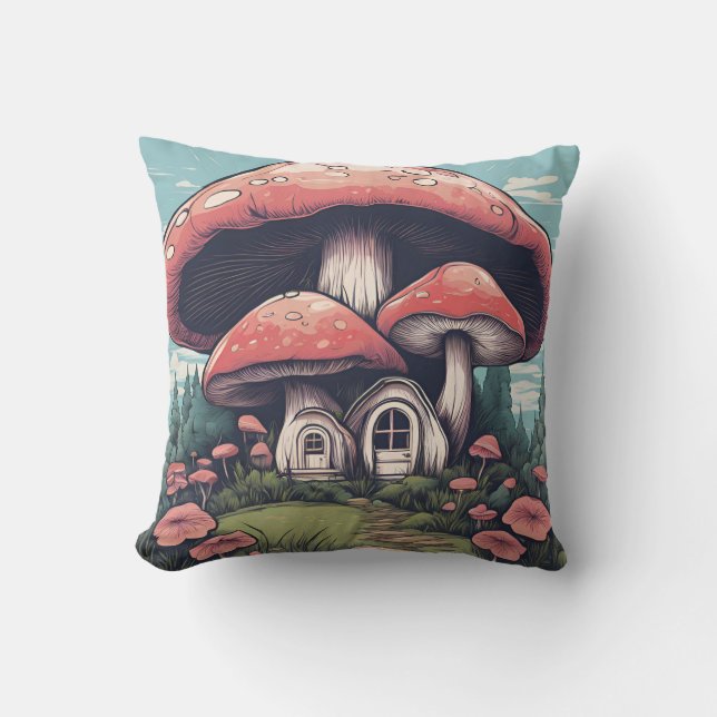 Magical Mushroom Meadow D6 Kussen (Voorkant)