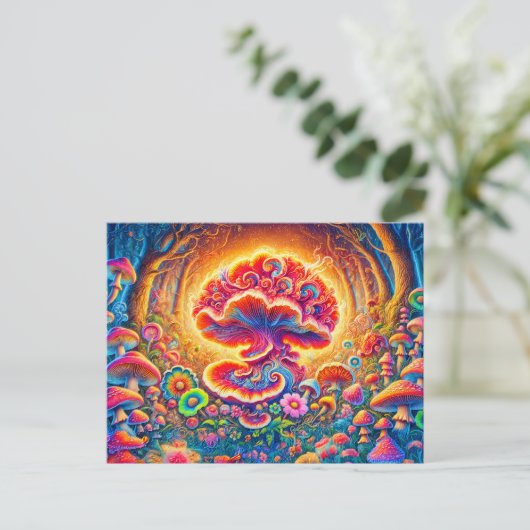 Magical Mushrooms Psychedelic Forest Fantasy Briefkaart (Staand voorkant)