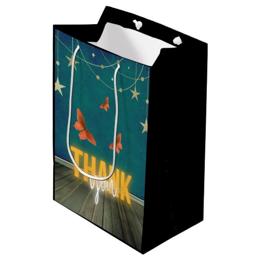 Magical Neon Lights & Butterflies Dank je Medium Cadeauzakje (Voorkant Gekanteld)