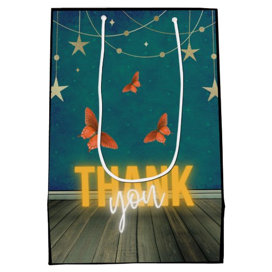 Magical Neon Lights & Butterflies Dank je Medium Cadeauzakje (Achterkant)