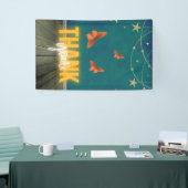 Magical Neon Lights & Butterflies Dank je Spandoek (Beurs)
