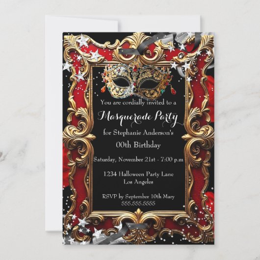 Magical Night Masquerade Party Red Halloween Kaart (Voorkant)