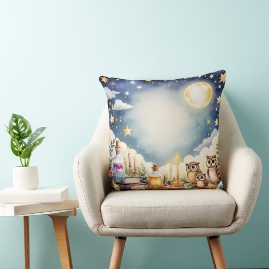 Magical Night Sky Owls Stars Waterverf Pillow Kussen (Stoel)