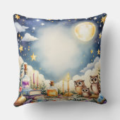 Magical Night Sky Owls Stars Waterverf Pillow Kussen (Achterkant)