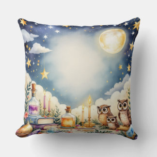 Magical Night Sky Owls Stars Waterverf Pillow Kussen