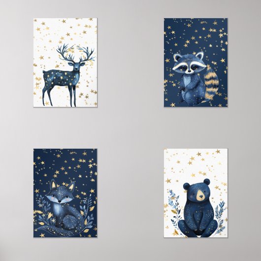 Magical Night Sky Woodland Animal Print Set (Voorkant)