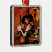 Magical Night Witch Silver Square Ornament (Rechts)