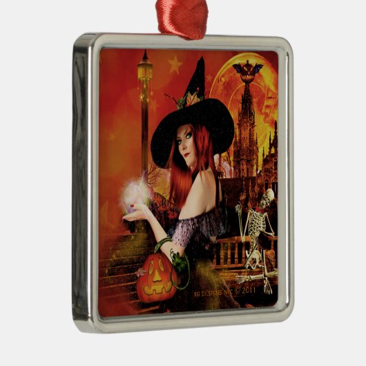 Magical Night Witch Silver Square Ornament (Rechts)
