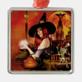 Magical Night Witch Silver Square Ornament (Voorkant)