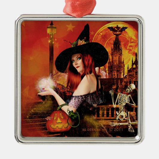 Magical Night Witch Silver Square Ornament (Voorkant)