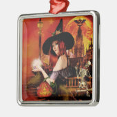Magical Night Witch Silver Square Ornament (Links)