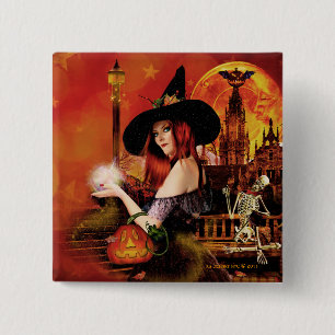 Magical Night Witch Square Pin Vierkante Button 5,1 Cm