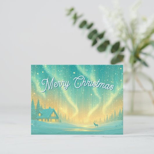 Magical Northern Lights Merry Christmas Feestdagenkaart (Staand voorkant)