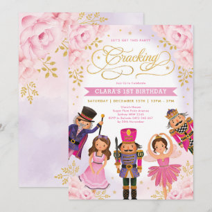 Magical Nutcracker Blush Gold Floral Girl Birthday Kaart