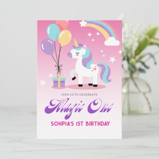 Magical one Birthday Unicorn Kaart (Staand voorkant)