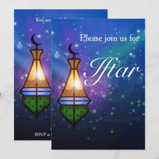 Magical Oriental Lantern - Iftar Party Invitation Kaart (Voorkant / Achterkant)